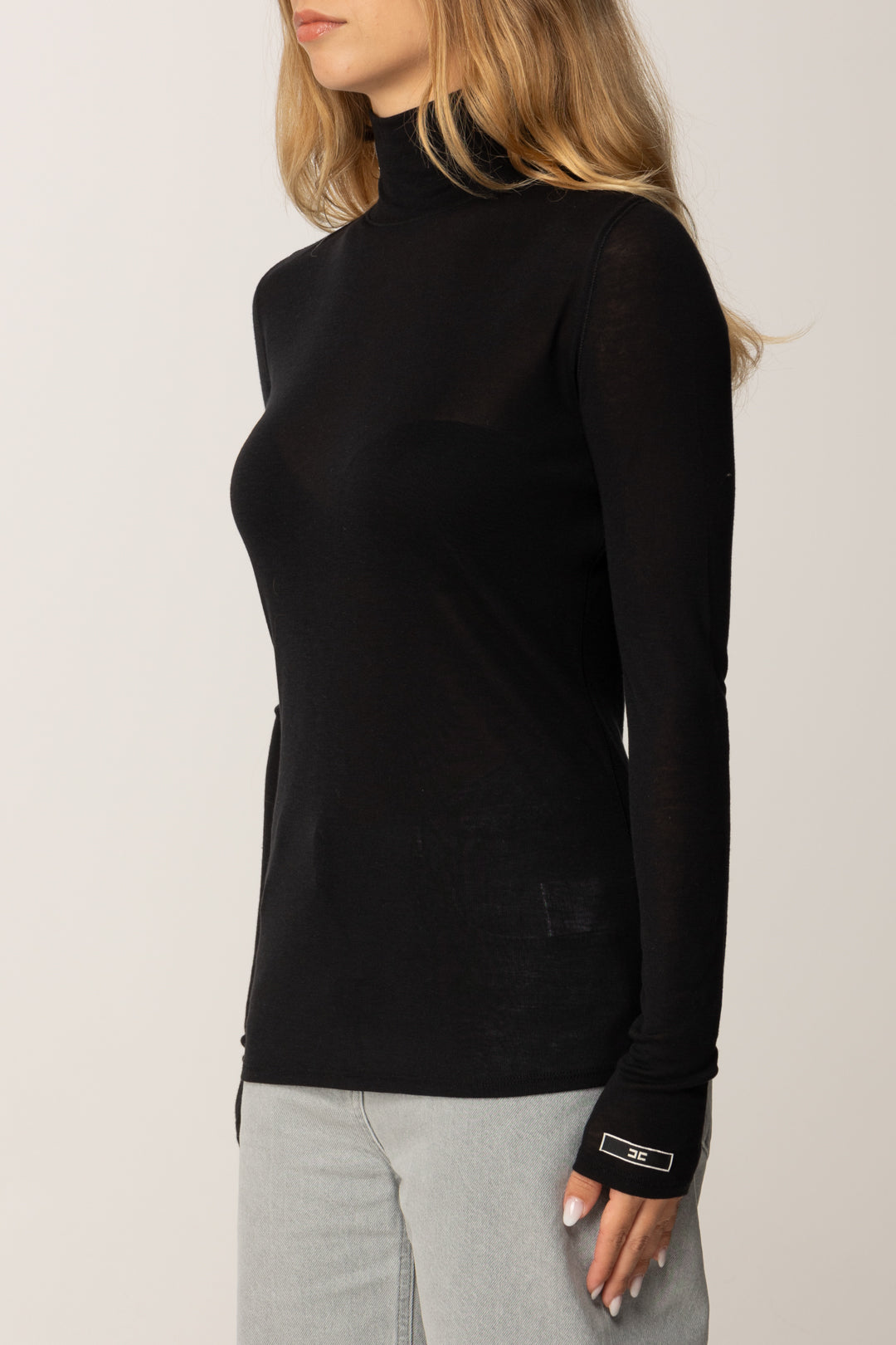 Elisabetta Franchi Maglia In Jersey con Cuciture Lingerie MD61B56E2 NERO