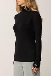 Elisabetta Franchi Maglia In Jersey con Cuciture Lingerie MD61B56E2 NERO