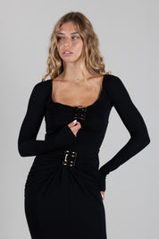 Elisabetta Franchi Maglia In Jersey con Scollo Ampio e Placca Logo MD00567E2 NERO