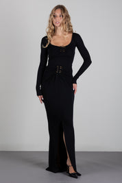 Elisabetta Franchi Maglia In Jersey con Scollo Ampio e Placca Logo MD00567E2 NERO