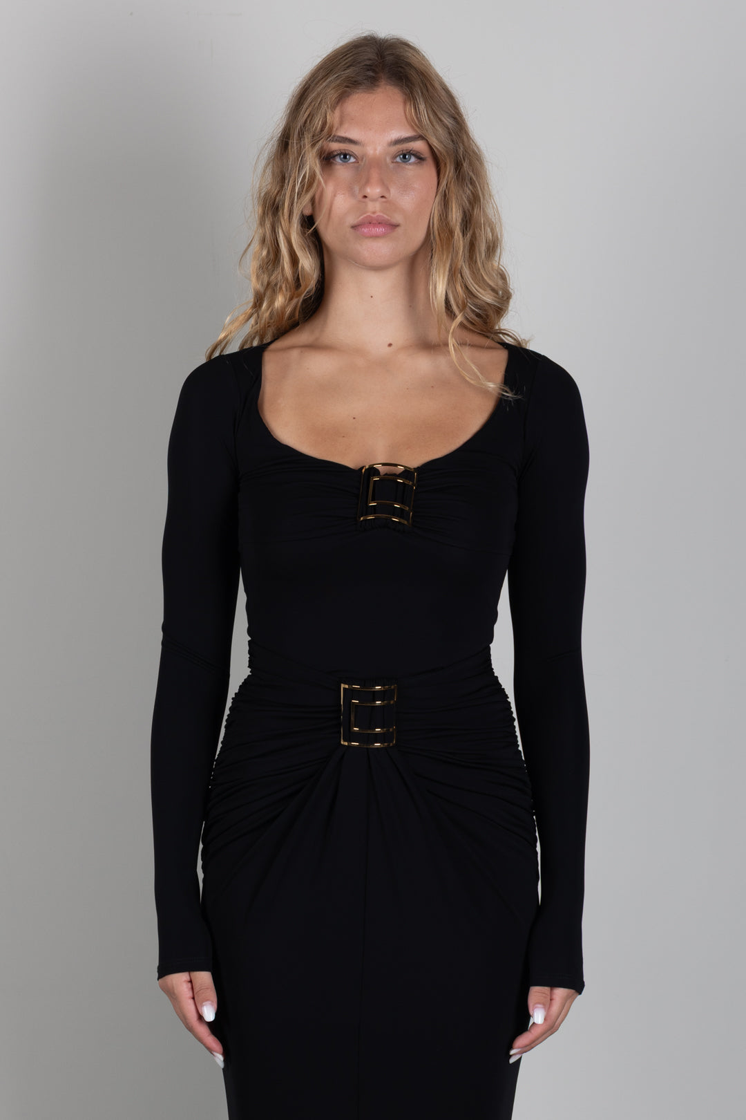 Elisabetta Franchi Maglia In Jersey con Scollo Ampio e Placca Logo MD00567E2 NERO