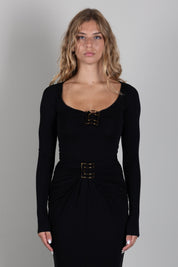 Elisabetta Franchi Maglia In Jersey con Scollo Ampio e Placca Logo MD00567E2 NERO