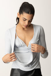 Elisabetta Franchi Maglia In Jersey Crêpe con Logo Gioiello MD00156E2 STARLIGHT