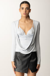 Elisabetta Franchi Maglia In Jersey Crêpe con Logo Gioiello MD00156E2 STARLIGHT