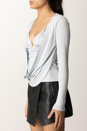 Elisabetta Franchi Maglia In Jersey Crêpe con Logo Gioiello MD00156E2 STARLIGHT