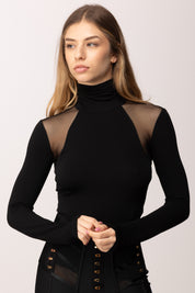 Elisabetta Franchi Maglia In Jersey Crêpe e Tulle MD02561E2 NERO