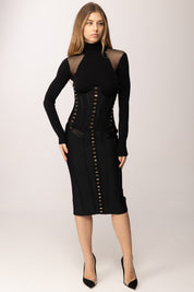 Elisabetta Franchi Maglia In Jersey Crêpe e Tulle MD02561E2 NERO