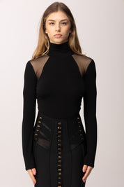 Elisabetta Franchi Maglia In Jersey Crêpe e Tulle MD02561E2 NERO