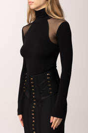 Elisabetta Franchi Maglia In Jersey Crêpe e Tulle MD02561E2 NERO