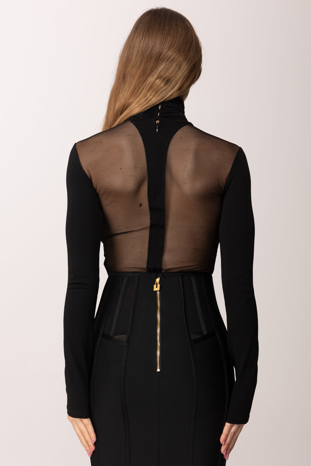 Elisabetta Franchi Maglia In Jersey Crêpe e Tulle MD02561E2 NERO