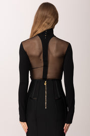 Elisabetta Franchi Maglia In Jersey Crêpe e Tulle MD02561E2 NERO