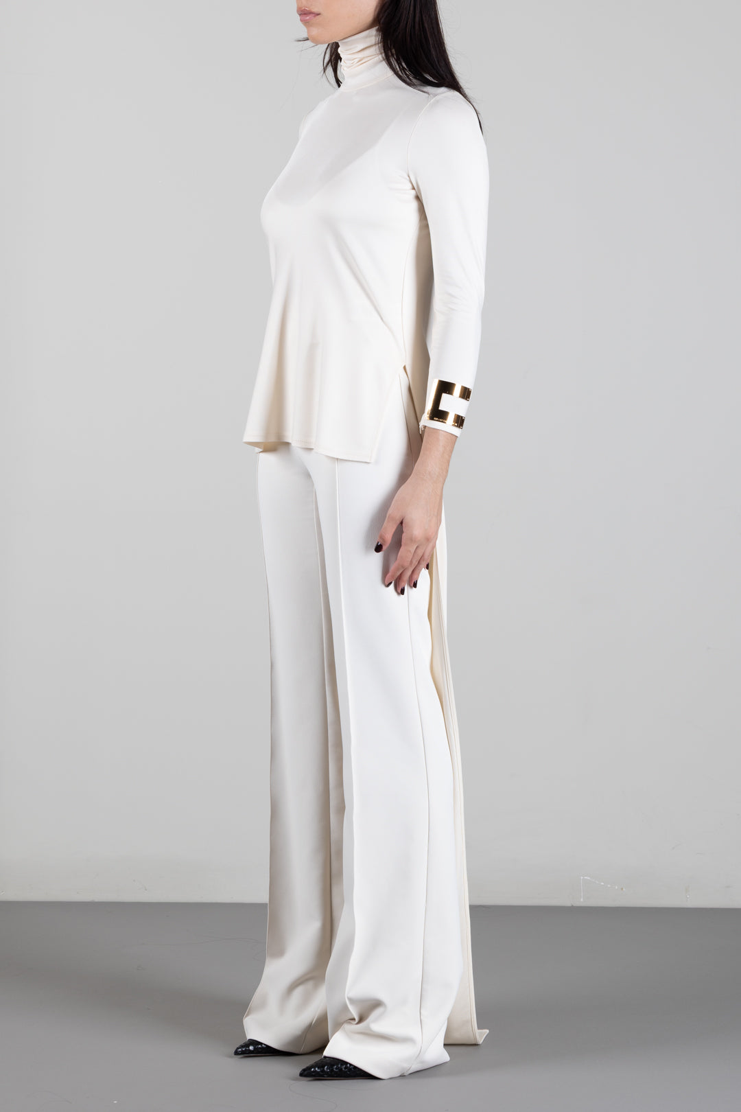 Elisabetta Franchi Maglia In Jersey Lucido con Collo Alto MD00467E2 BURRO