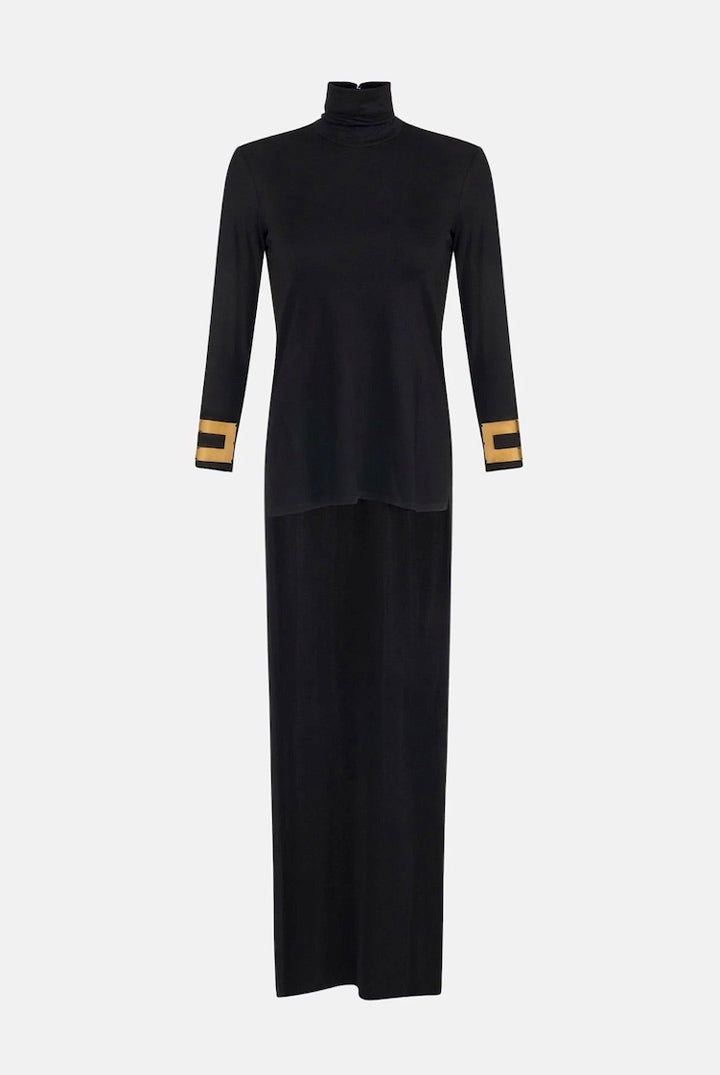 Elisabetta Franchi Maglia In Jersey Lucido con Dettagli Logo Dorati MD00467E2 NERO