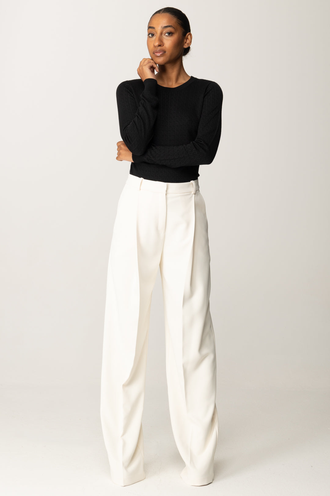 Elisabetta Franchi Maglia In Lana con Micro-logo Jacquard MK24S56E2 NERO