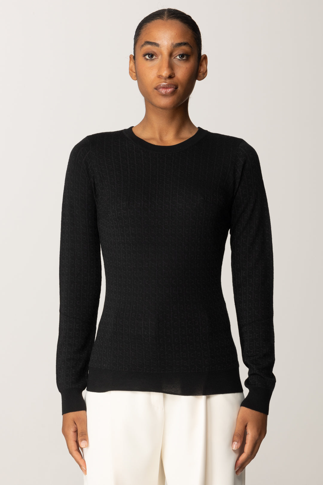 Elisabetta Franchi Maglia In Lana con Micro-logo Jacquard MK24S56E2 NERO