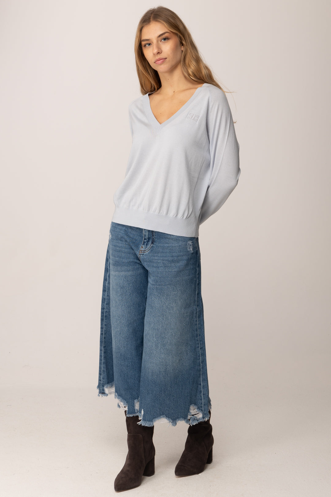 Elisabetta Franchi Maglia In Lana e Seta con Scollo a V MK34S57E2 STARLIGHT