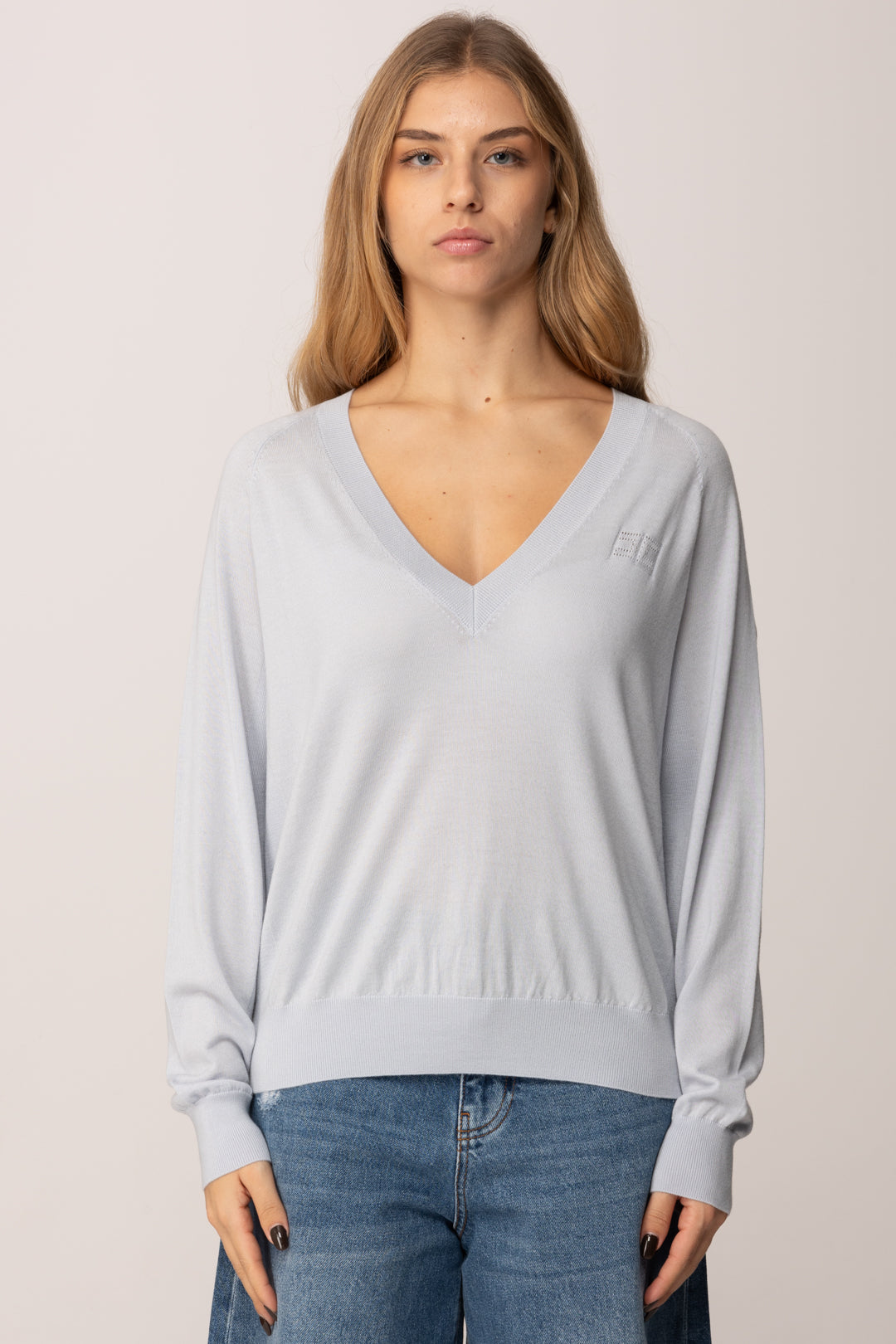 Elisabetta Franchi Maglia In Lana e Seta con Scollo a V MK34S57E2 STARLIGHT