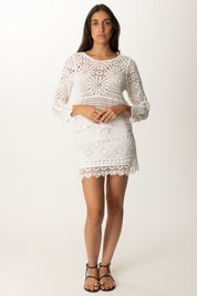 Khloe Femme Maglia In Macramé con Maniche a Tre Quarti BIANCO