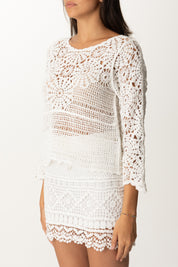 Khloe Femme Maglia In Macramé con Maniche a Tre Quarti BIANCO