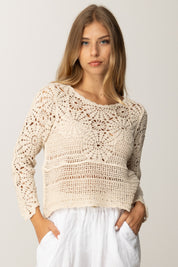 Khloe Femme Maglia In Macramé con Maniche a Tre Quarti SABBIA