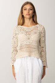 Khloe Femme Maglia In Macramé con Maniche a Tre Quarti SABBIA