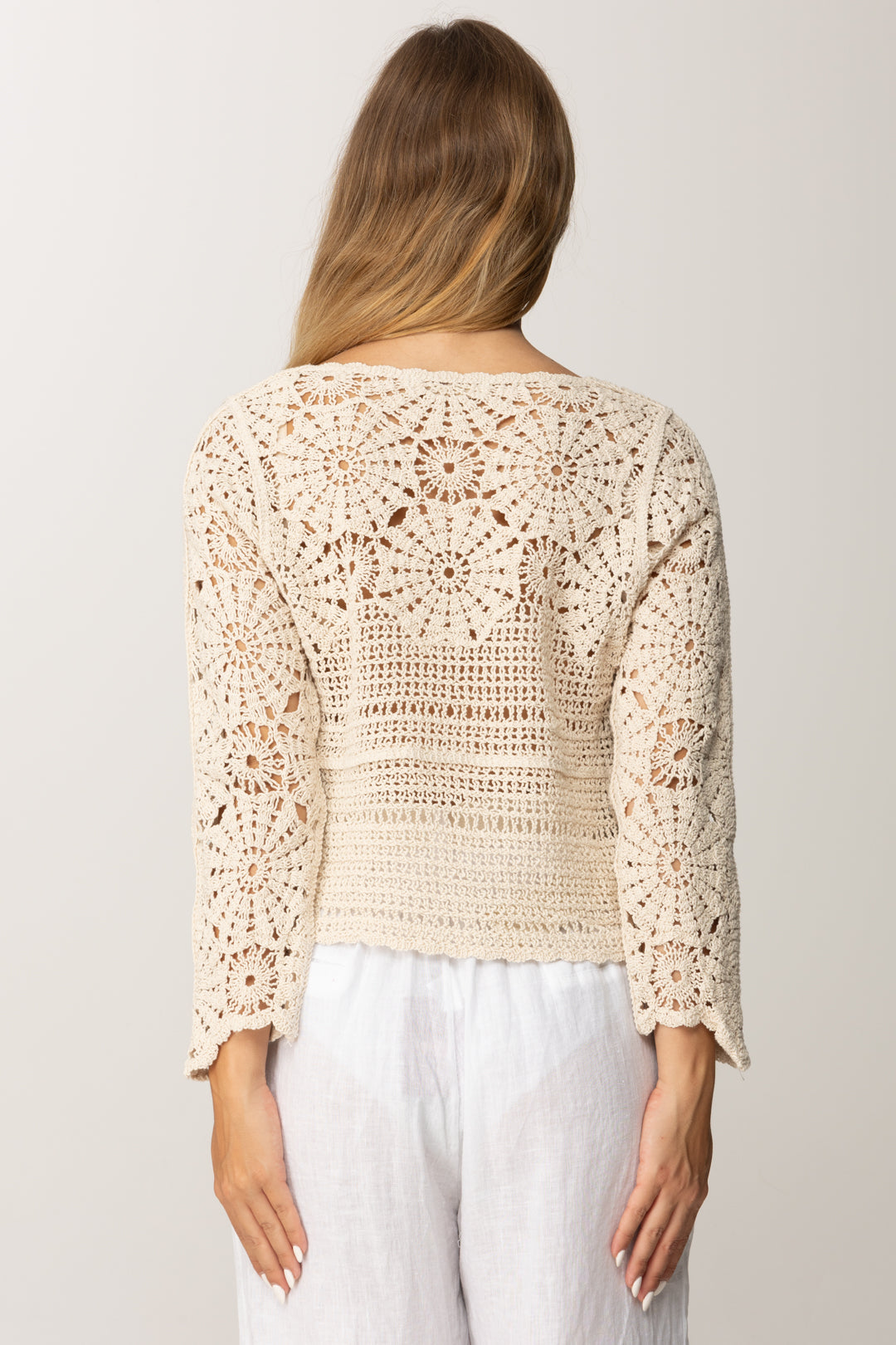 Khloe Femme Maglia In Macramé con Maniche a Tre Quarti SABBIA