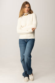 Elisabetta Franchi Maglia In Misto Lana con Colletto Cinturino Gioiello MK05S56E2 MILK