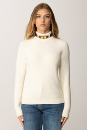 Elisabetta Franchi Maglia In Misto Lana con Colletto Cinturino Gioiello MK05S56E2 MILK