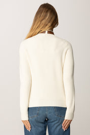 Elisabetta Franchi Maglia In Misto Lana con Colletto Cinturino Gioiello MK05S56E2 MILK