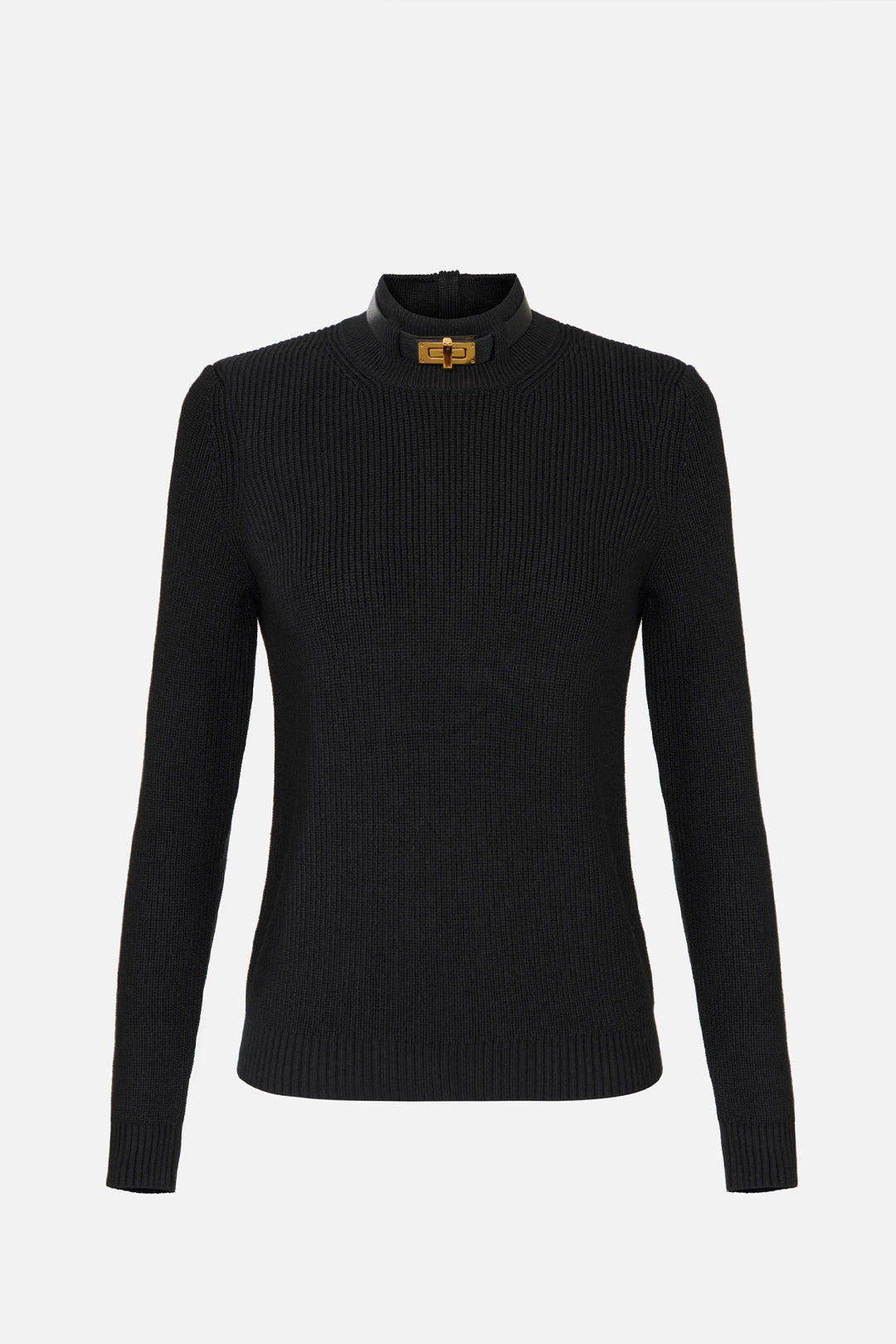 Elisabetta Franchi Maglia In Misto Lana con Colletto Cinturino Gioiello MK05S56E2 NERO