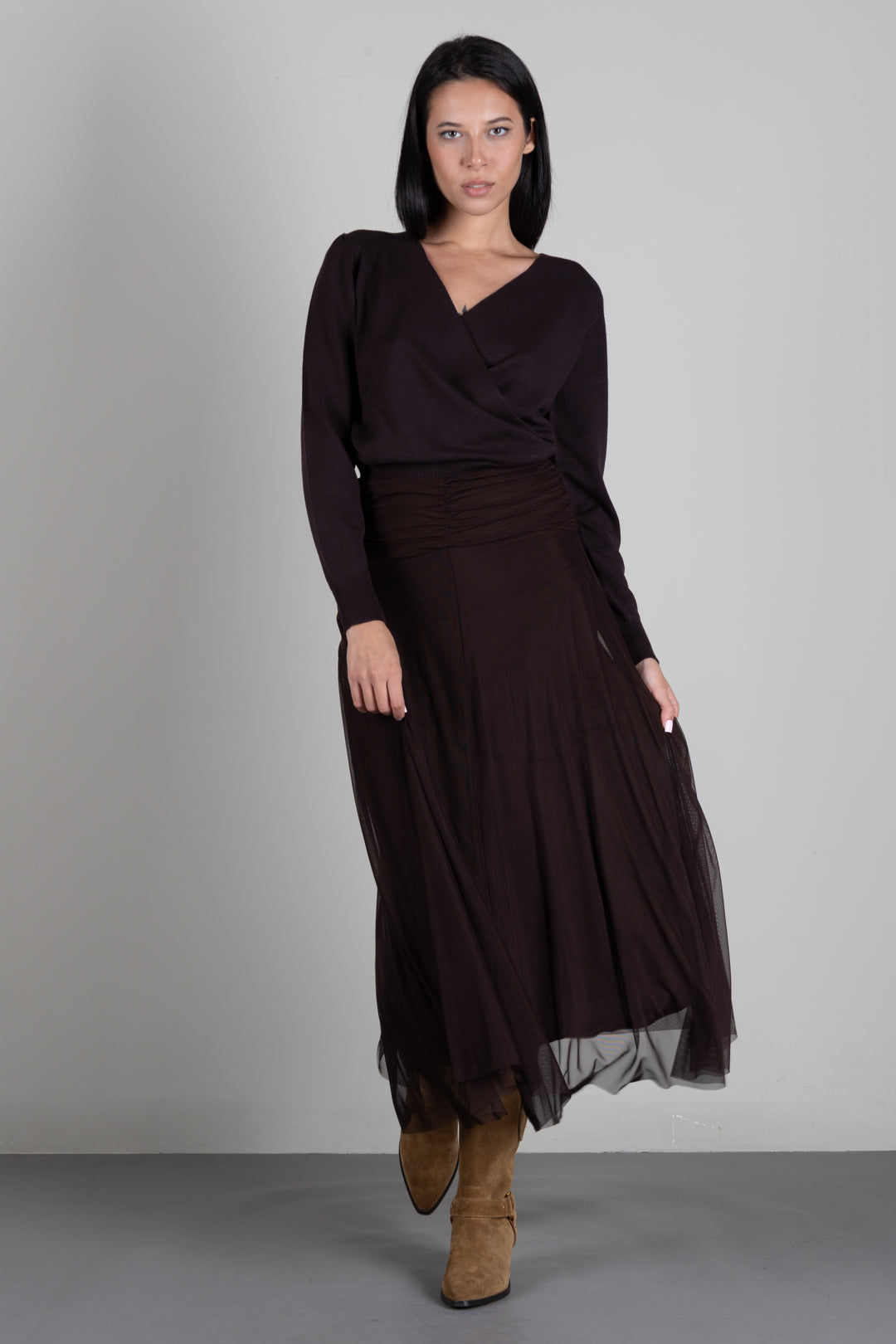 Twin-set Maglia In Misto Viscosa con Incrocio 262TT3331 COFFEE CHOCOLATE