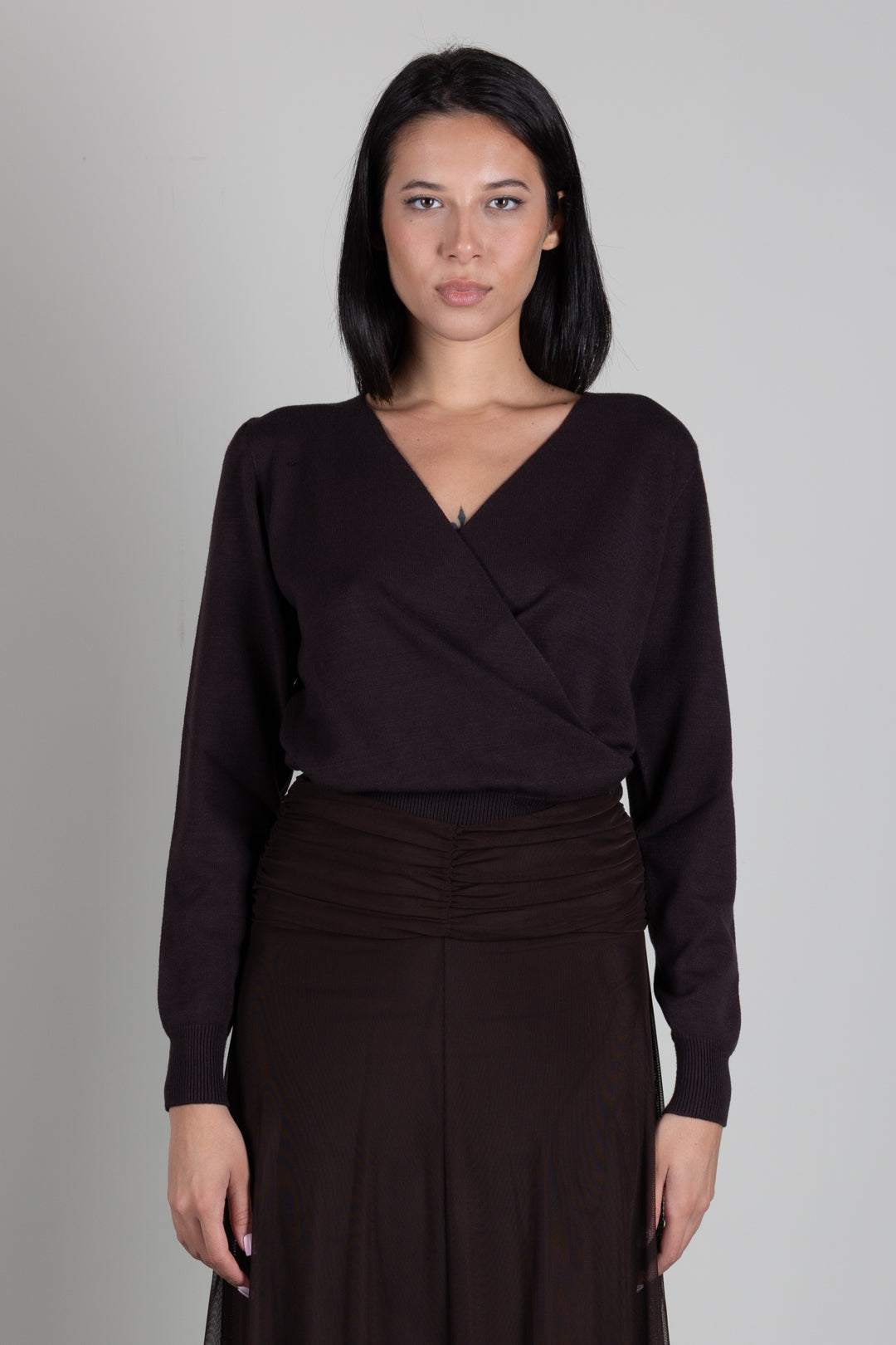 Twin-set Maglia In Misto Viscosa con Incrocio 262TT3331 COFFEE CHOCOLATE
