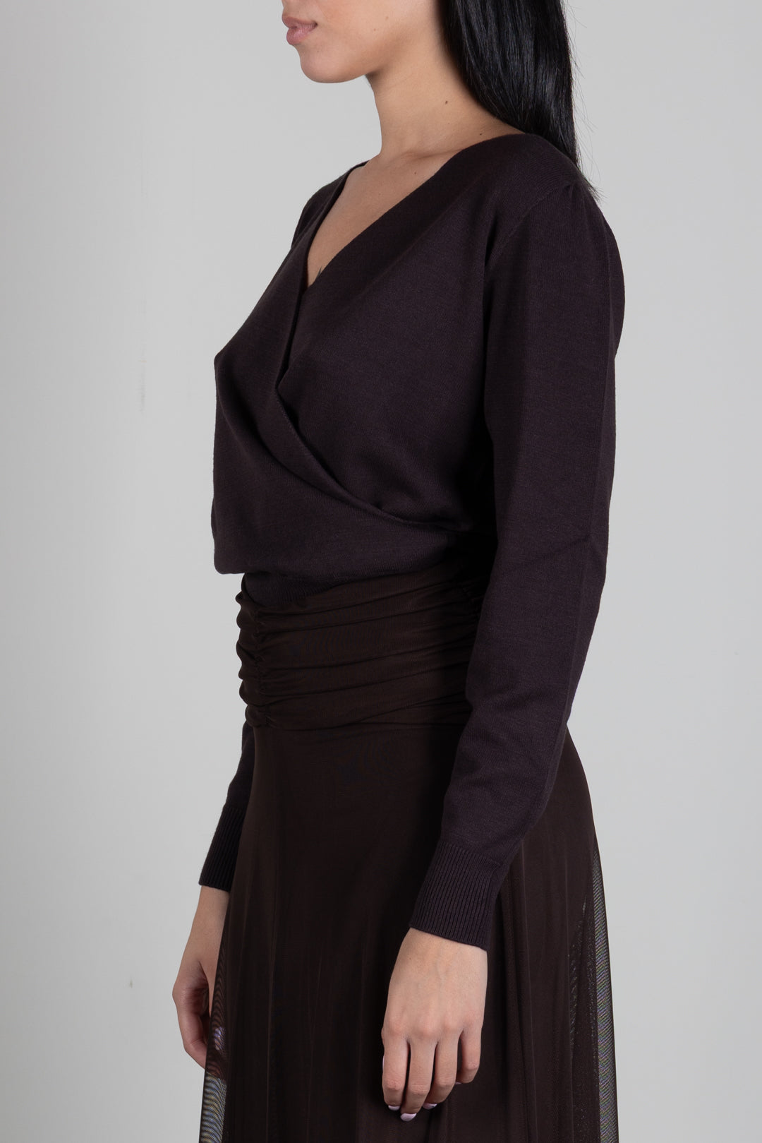 Twin-set Maglia In Misto Viscosa con Incrocio 262TT3331 COFFEE CHOCOLATE