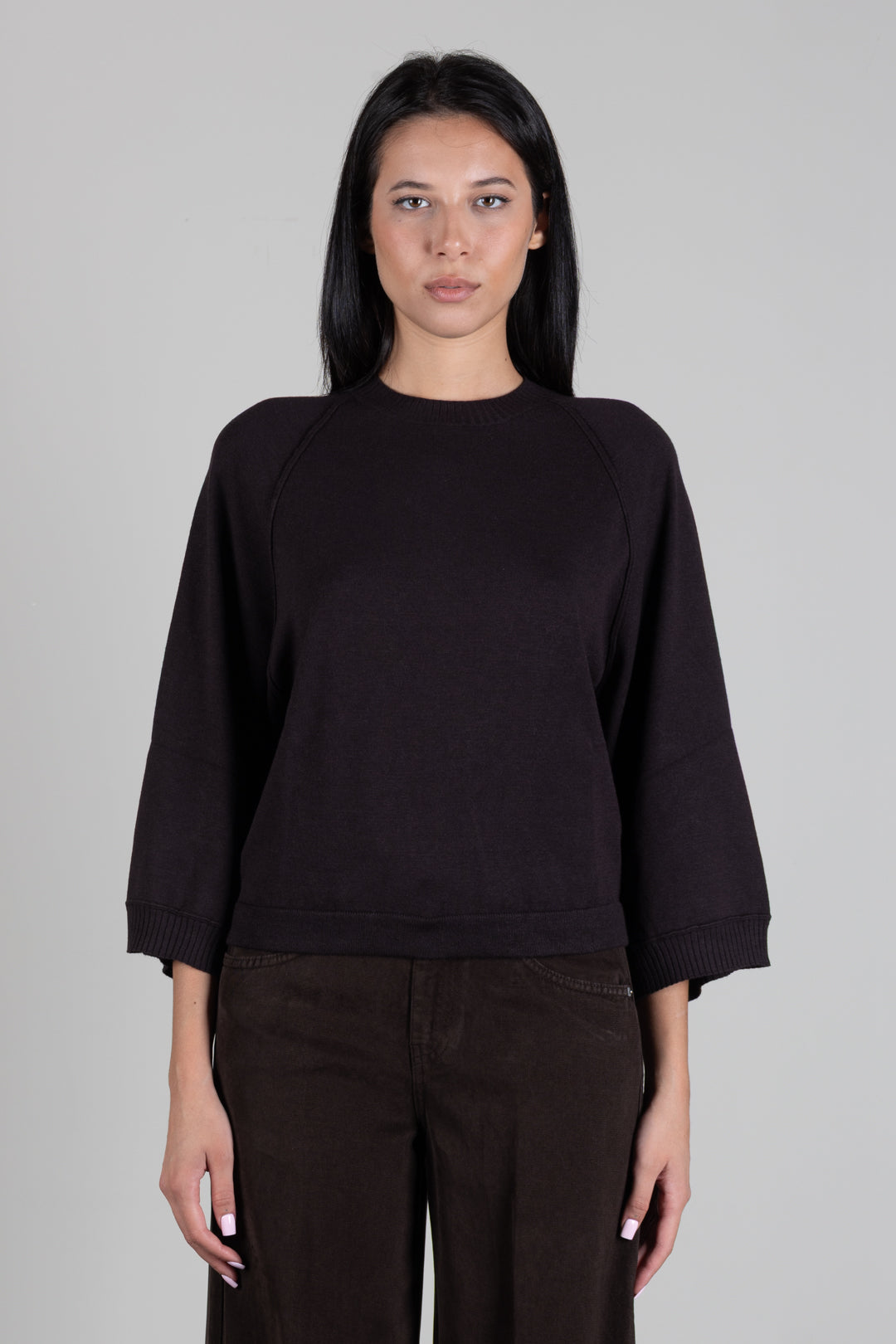 Twin-set Maglia In Misto Viscosa con Maniche a 3/4 262TF3023 DEEP BROWN