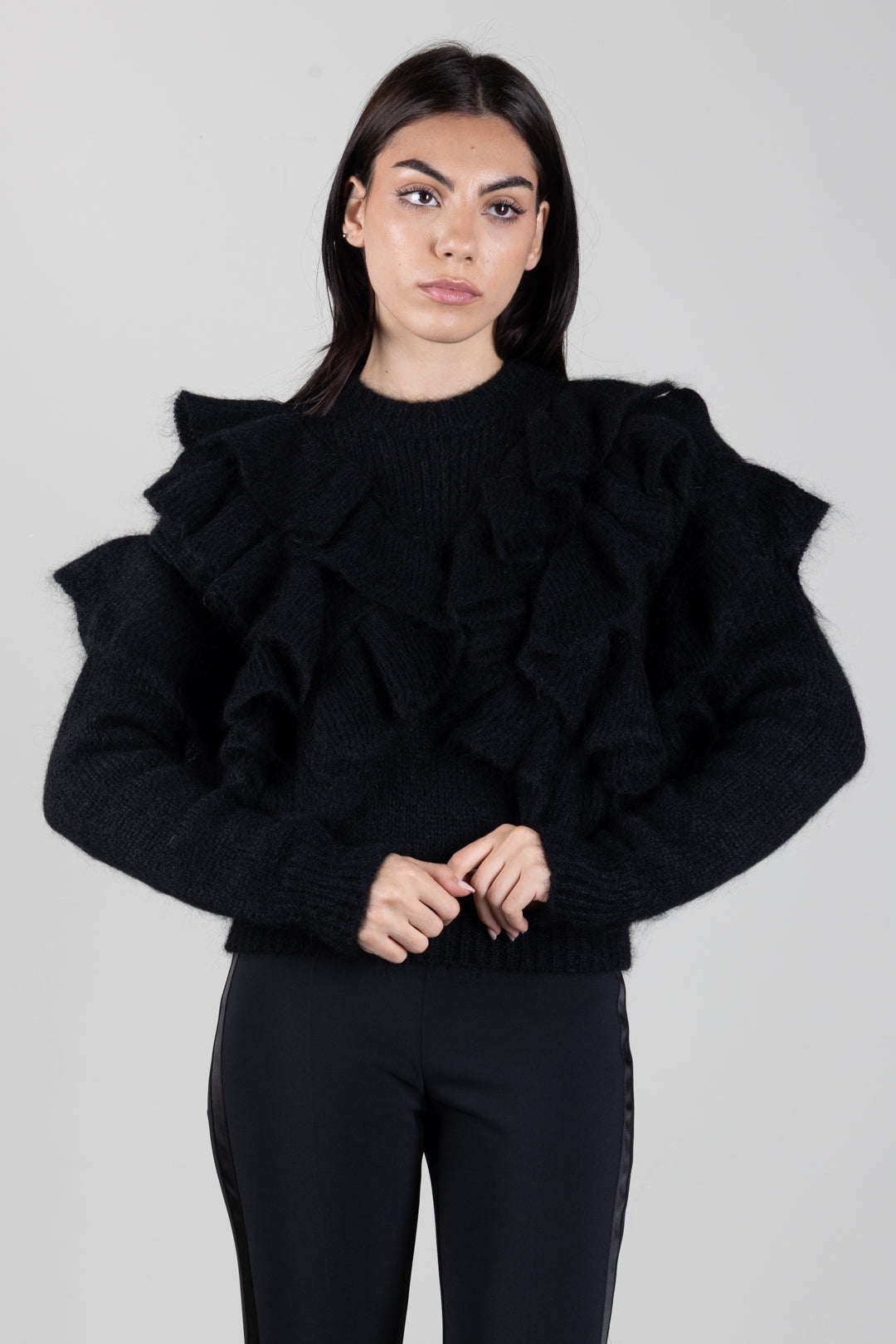 Elisabetta Franchi Maglia In Mohair con Ruches MK42T67E2 NERO