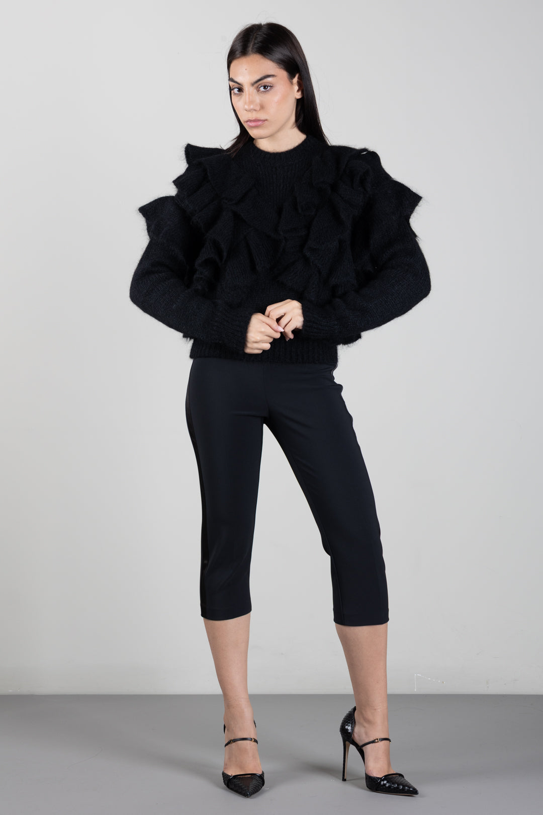 Elisabetta Franchi Maglia In Mohair con Ruches MK42T67E2 NERO