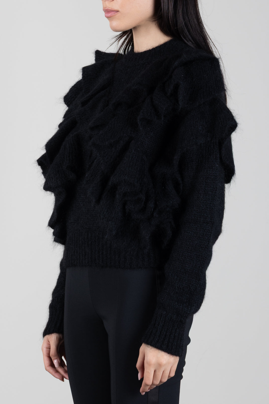 Elisabetta Franchi Maglia In Mohair con Ruches MK42T67E2 NERO