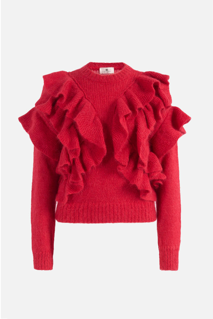 Elisabetta Franchi Maglia In Mohair con Ruches MK42T67E2 RED PASSION
