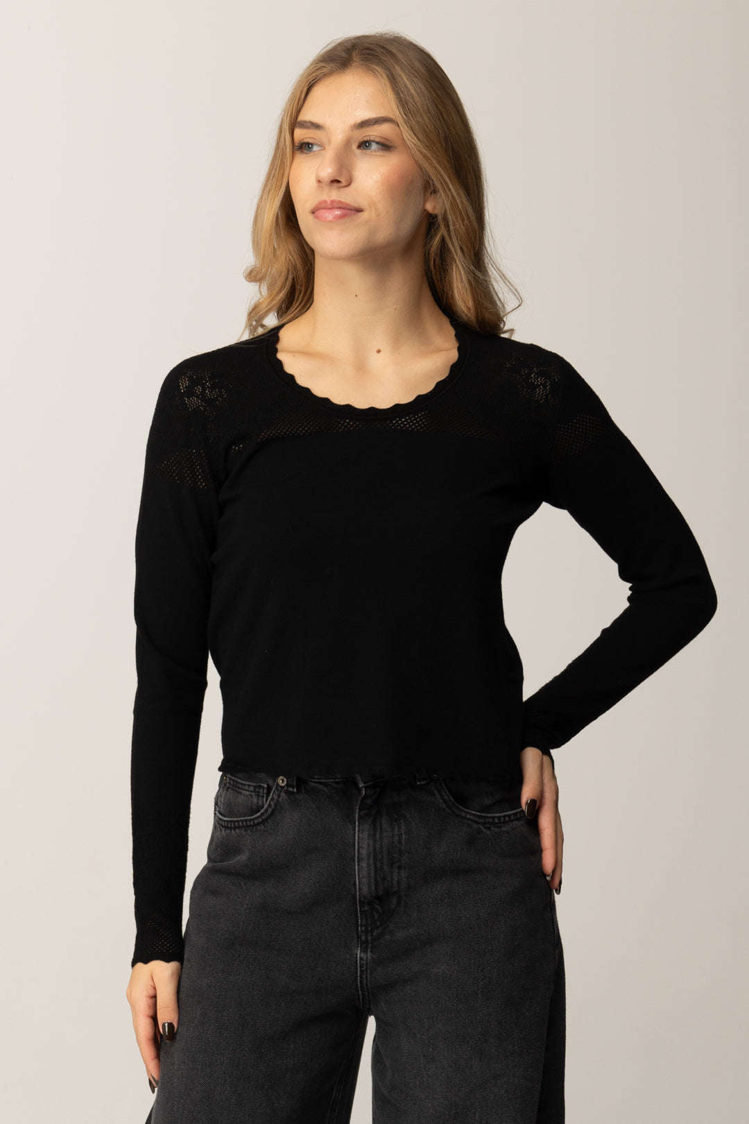 Twin-set Maglia In Punto Rete e Pizzo
 252TP3082 NERO