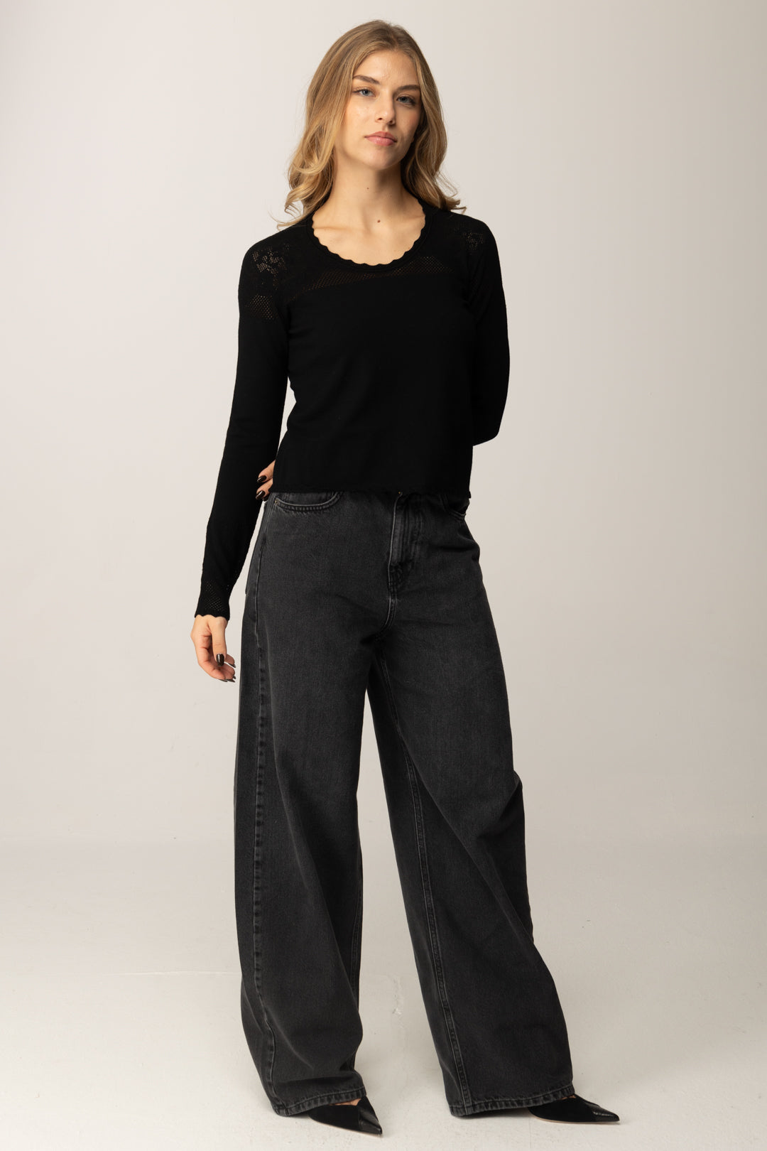 Twin-set Maglia In Punto Rete e Pizzo
 252TP3082 NERO