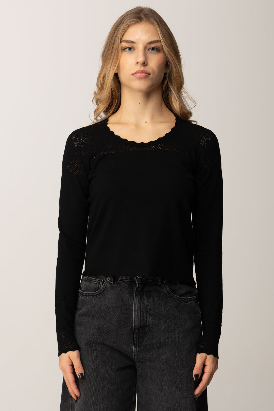 Twin-set Maglia In Punto Rete e Pizzo
 252TP3082 NERO