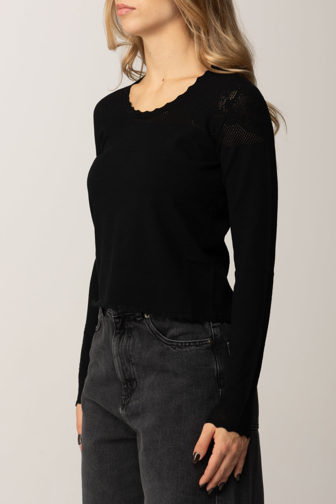 Twin-set Maglia In Punto Rete e Pizzo
 252TP3082 NERO