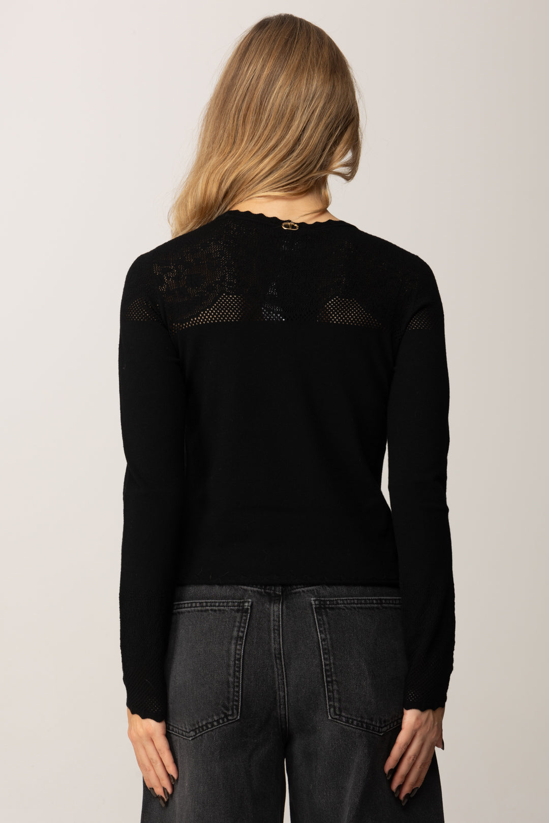 Twin-set Maglia In Punto Rete e Pizzo
 252TP3082 NERO