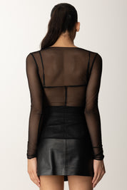 Elisabetta Franchi Maglia In Tulle con Dettagli In Vinile MD00856E2 NERO