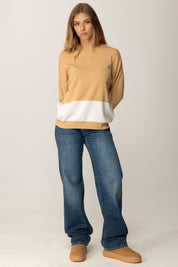 Elisabetta Franchi Maglia In Viscosa con Bande a Contrasto MK01S56E2 HONEY/AVORIO