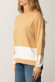 Elisabetta Franchi Maglia In Viscosa con Bande a Contrasto MK01S56E2 HONEY/AVORIO