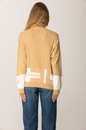 Elisabetta Franchi Maglia In Viscosa con Bande a Contrasto MK01S56E2 HONEY/AVORIO