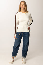 Elisabetta Franchi Maglia In Viscosa con Bande Lucide e Dettagli Logo MK03S56E2 MILK/COFFEE