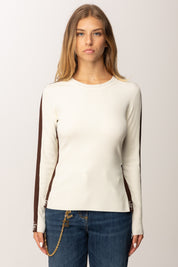 Elisabetta Franchi Maglia In Viscosa con Bande Lucide e Dettagli Logo MK03S56E2 MILK/COFFEE