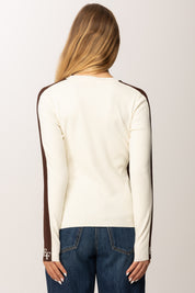 Elisabetta Franchi Maglia In Viscosa con Bande Lucide e Dettagli Logo MK03S56E2 MILK/COFFEE
